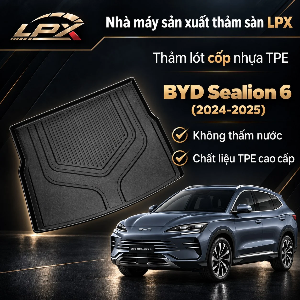 Thảm lót cốp ô tô nhựa TPE BYD Sealion 6 (2024-2025) đúc 3D chống nước - LPX