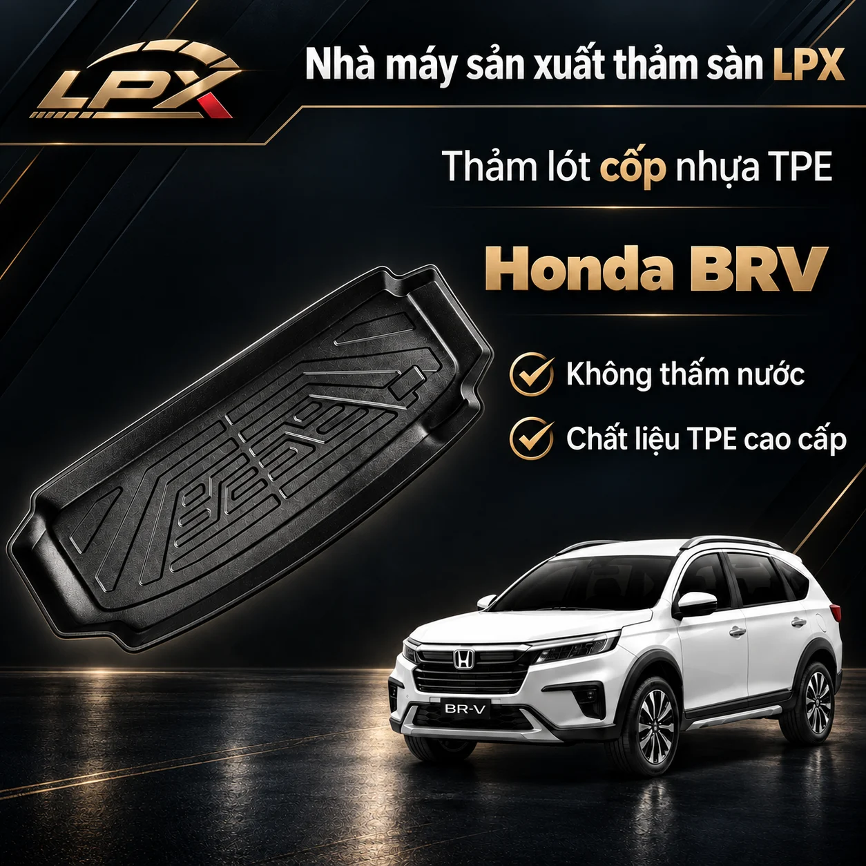 Thảm lót cốp ô tô nhựa TPE Honda BR-V đúc 3D chống nước - LPX
