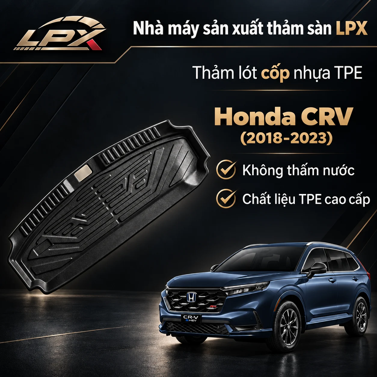 Thảm lót cốp ô tô nhựa TPE Honda CR-V (2018-2023) đúc 3D chống nước - LPX
