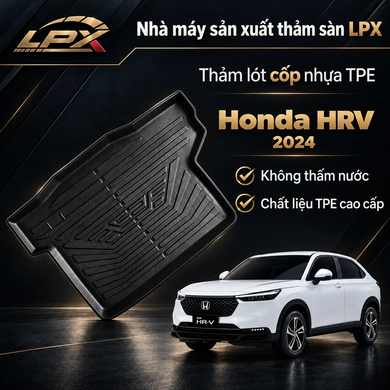 Thảm lót cốp ô tô nhựa TPE Honda HR-V (2022-2025) đúc 3D chống nước - LPX