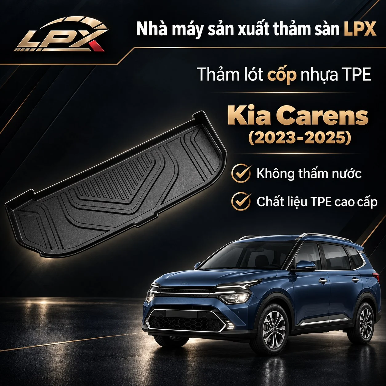 Thảm lót cốp ô tô TPE Kia Carens (2023-2025) chính hãng LPX Thảm lót cốp ô tô nhựa TPE Kia Carens (2023-2025) đúc 3D chống nước - LPX