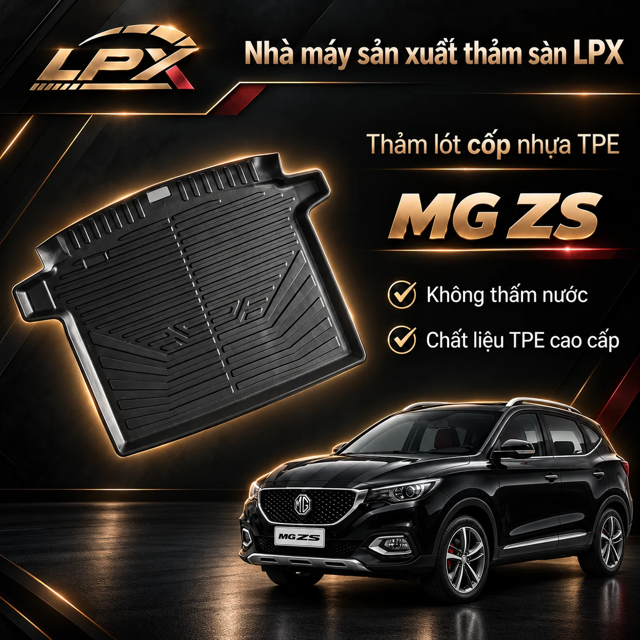 Thảm lót cốp ô tô TPE MG ZS chính hãng LPX Thảm lót cốp ô tô nhựa TPE MG ZS đúc 3D chống nước - LPX