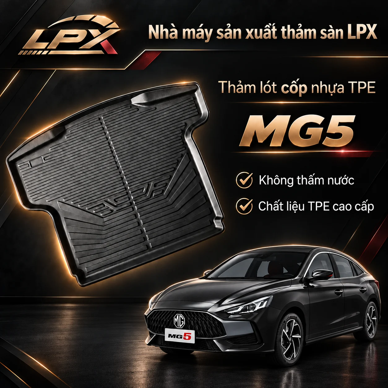 Thảm lót cốp ô tô nhựa TPE MG 5 đúc 3D chống nước - LPX