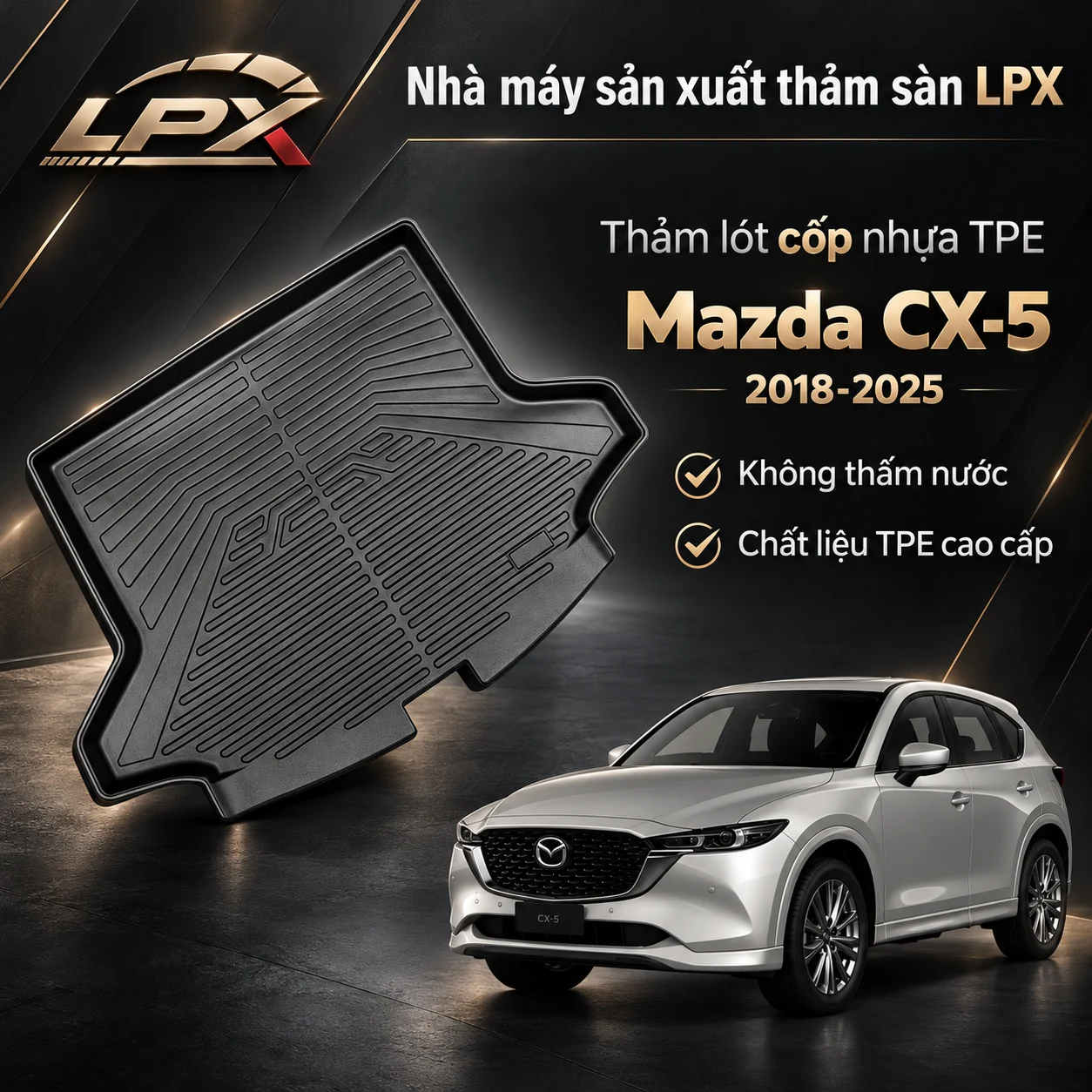 Thảm lót cốp ô tô nhựa TPE Mazda 2 (2014-2019) Sedan đúc 3D chống nước - LPX