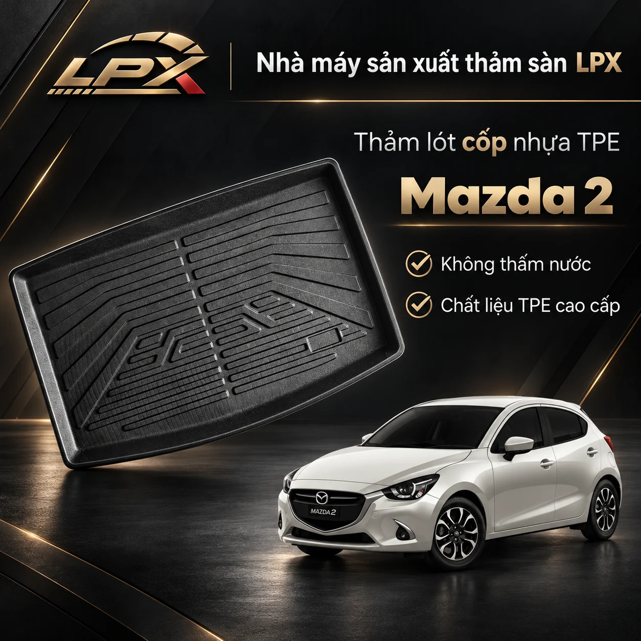 Thảm lót cốp ô tô nhựa TPE Mazda CX-5 (2018-2025) đúc 3D chống nước - LPX