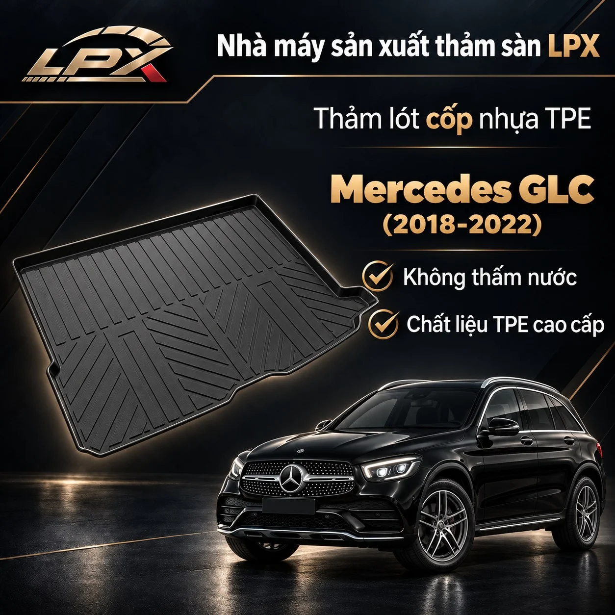 Thảm lót cốp ô tô nhựa TPE Mercedes GLC (2018-2022) đúc 3D chống nước - LPX