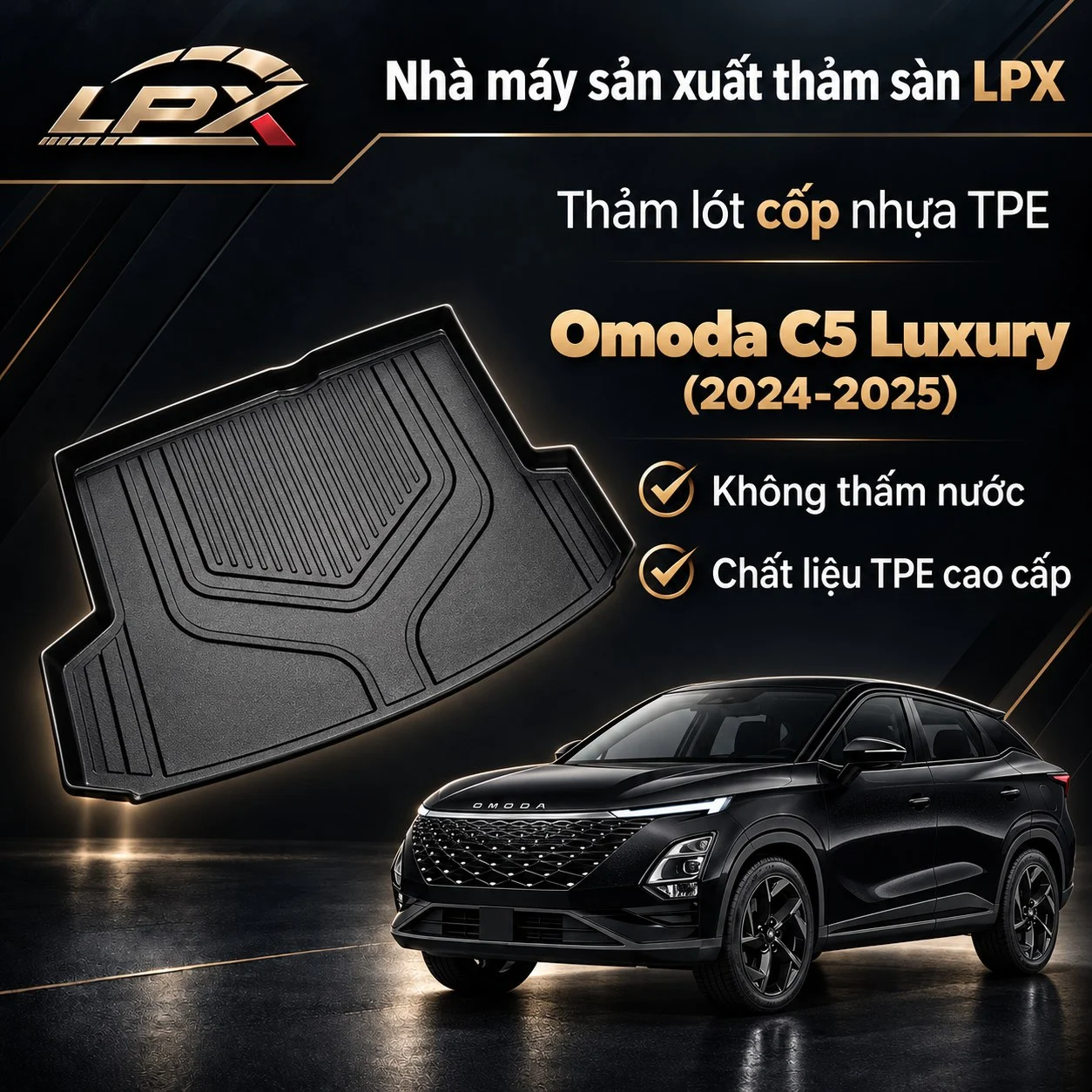 Thảm lót cốp ô tô nhựa TPE Omoda C5 Luxury (2024-2025) đúc 3D chống nước - LPX