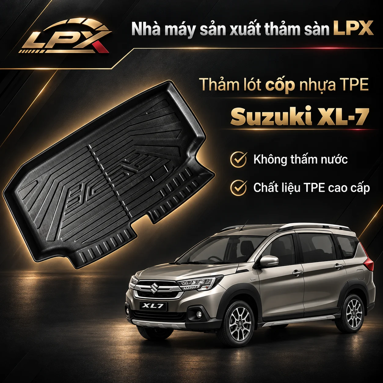 Thảm lót cốp ô tô nhựa TPE Suzuki XL7 (2018-2025) đúc 3D chống nước - LPX
