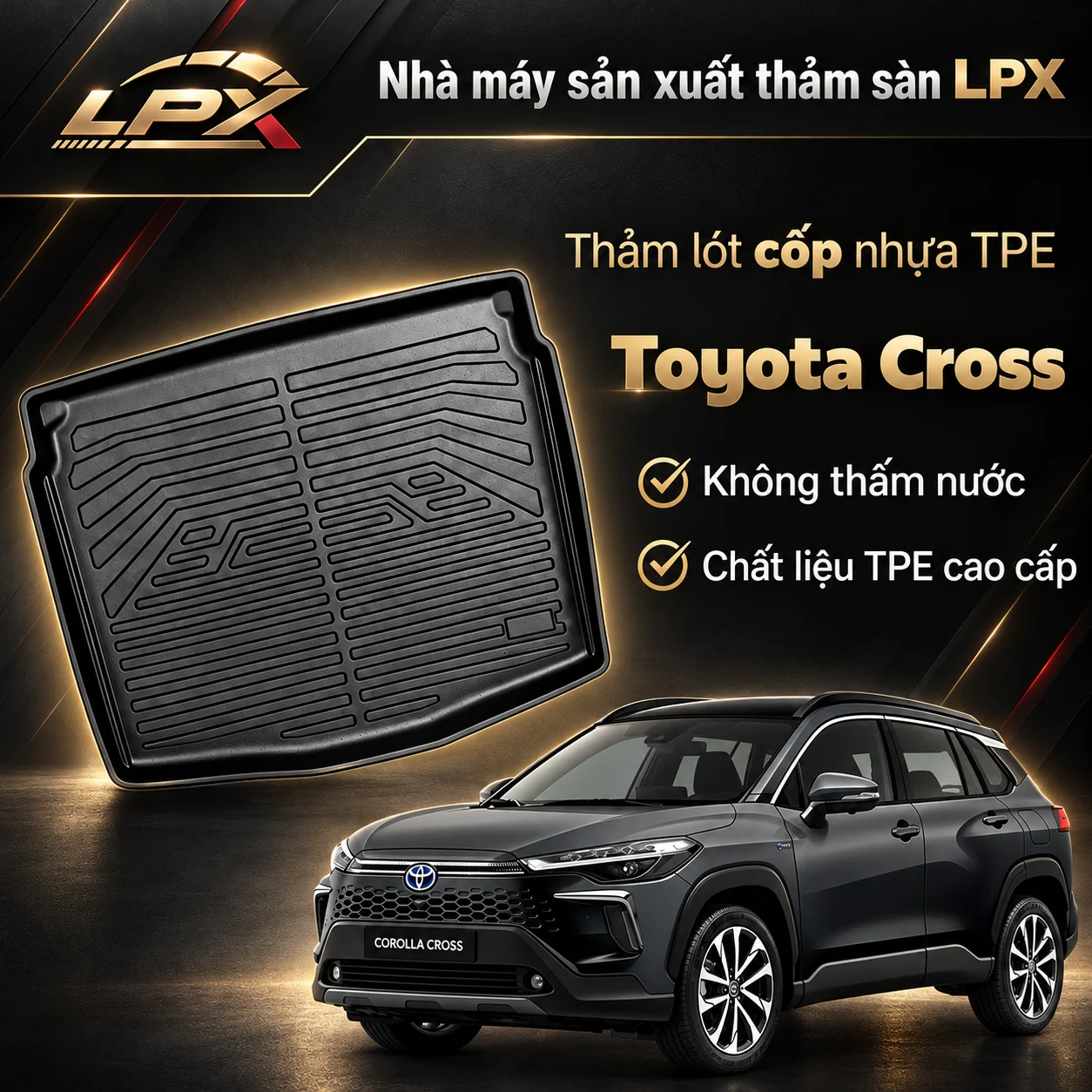 Thảm lót cốp ô tô nhựa TPE Toyota Corolla Cross đúc 3D chống nước - LPX