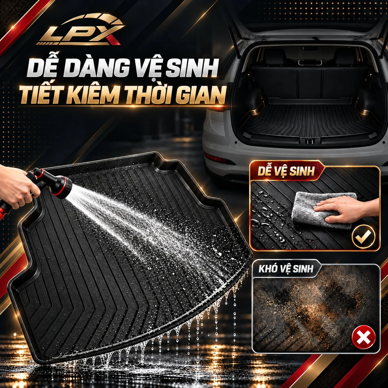 Thảm lót cốp ô tô TPE đúc 3D Scan Laser chuẩn khít sàn xe - LPX