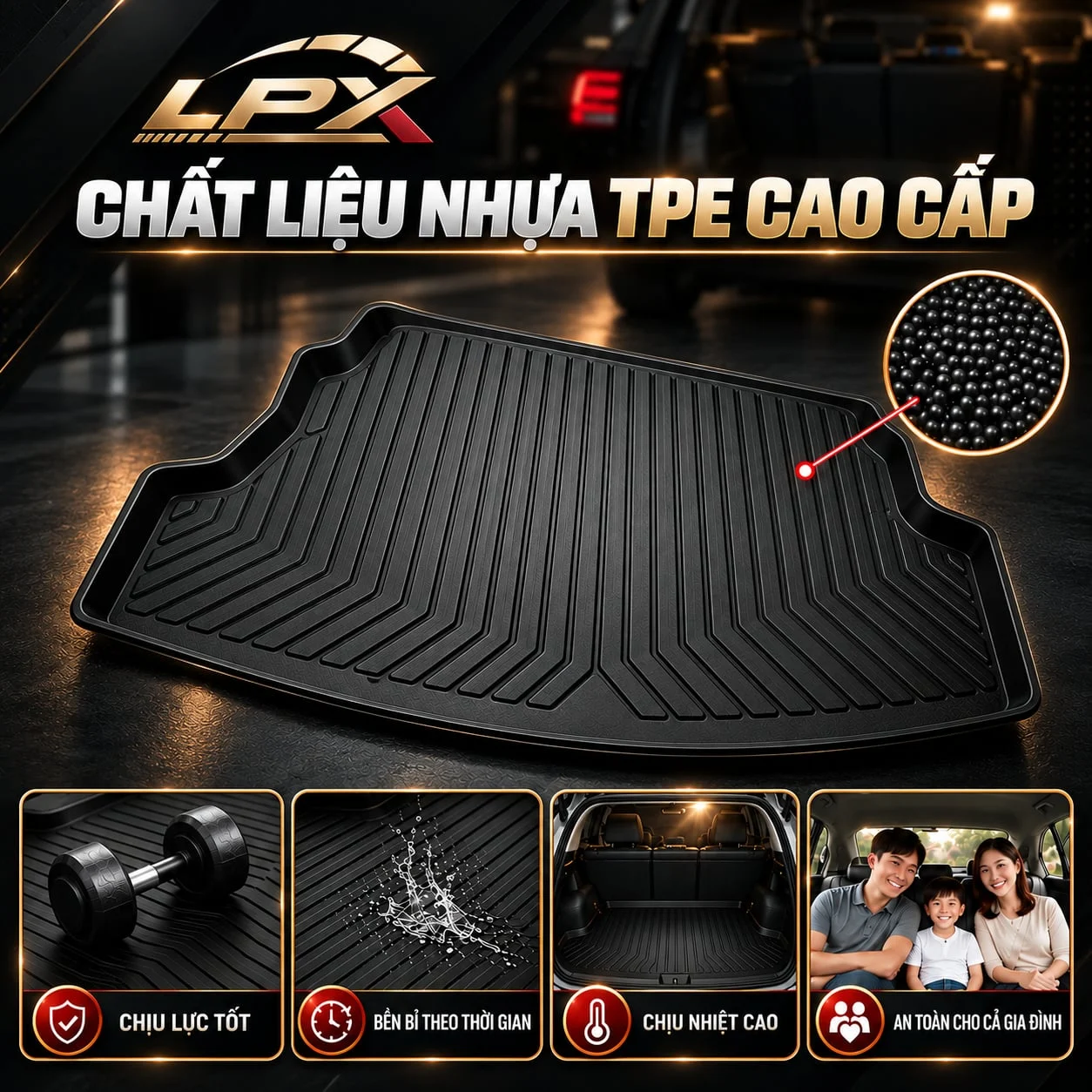 Vách thành cao chống tràn nước bảo vệ sàn nỉ cốp xe - LPX